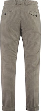 Dondup Mens Checked Trousers With Roll-Up Ankle Cuffs Beige Lyocell Chinos