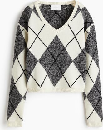 H&M Wollpullover in Jacquardstrick - Grau