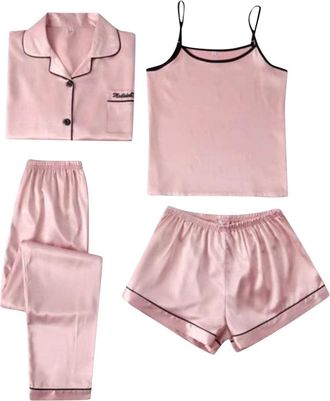 Generic Womens Satin Pyjamas For Women Shorts, Pjs For Women Sets Soft Pyjamas Set Sexy, Ladies Loungewear Sets Uk WomenS Pajama Satin Sexy Set 4Pcs Pjs Silk 