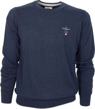 Aeronautica Veelzijdige Casual Woltrui in Blauw - Heren - Sweatshirts - Blauw - 4XL - Wol - Hoodies & sweatvesten