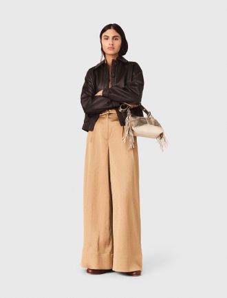Maje Rhinestone Satin Trousers - Brown - Maje