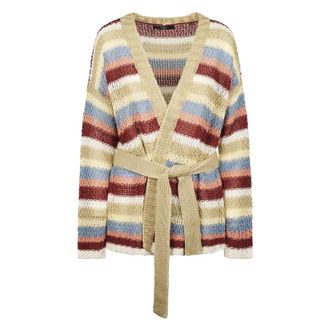 Max Mara Cardigans, female, Multicolor, Size: S Linen yarn cardigan with belt