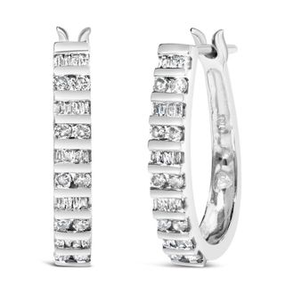 House of Brilliance 10K White Gold 1.0 Cttw Alternating Diamond U Hoop Earrings (I-J Color, I2-I3 Clarity)