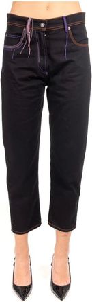 Msgm Msgm, Jeans, Dames, Zwart, 2Xs, Katoen, Zwarte Straight Leg Jeans met Kleurrijke Stiksels