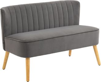 HOMCOM Homcom Sof&aacute; De 2 Plazas Tapizado En Terciopelo, Asiento Y Respaldo Acolchados, Patas De Madera, Carga 220 Kg Para Dormitorio, Sal&oacute;n, Gris Oscuro