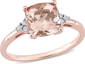 Mimi & Max 2ct TGW Cushion-Cut Morganite and Diamond Accent Engagement Ring in 14k Rose Gold
