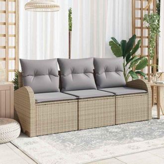 vidaXL Vidaxl - Conjunto De Sof&aacute; De Jard&iacute;n 3 Pcs Beige, Gris Claro Polirat&aacute;n