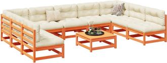 vidaXL Juego Sof&aacute;s Jard&iacute;n 10 Pzas Con Conjines Madera Pino Marr&oacute;n Cera Vidaxl