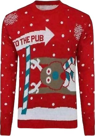 Generic Mens to The Pub Reindeer Novelty Unisex Xmas Christmas Jumper Sweater Red