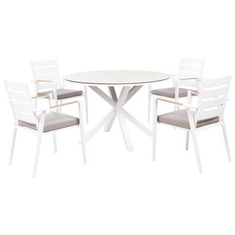 Beliani Conjunto De Jard&iacute;n De 4 Plazas Mesa De Aluminio Con Tablero Gris Pardo Sillas Con Cojines Gris Maletto/taviano