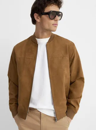 Le 31 Mens Faux-suede bomber jacket