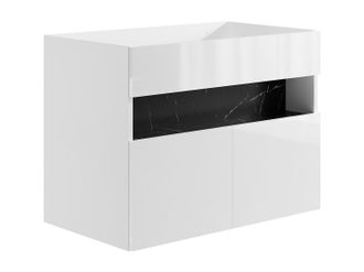 Vente-Unique Mueble de ba&ntilde;o con luces LED - Blanco y negro efecto m&aacute;rmol - Ancho 80 cm - POZEGA
