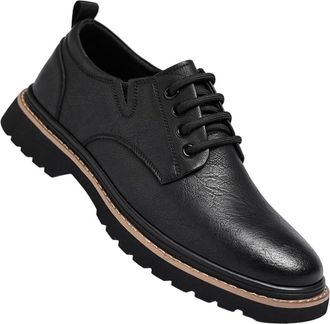 Generic Mens Oxford Leather Shoes British Style Low Top Breathable Thick Sole Vintage Work Round Toe Footwear for Daily Wear and Casual Use(Black,8.5)
