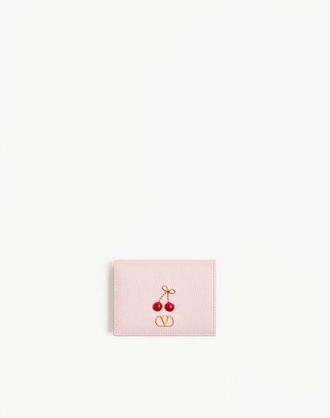 Valentino Garavani Cherryfic Wallet in Grainy Calfskin Woman ROSE QUARTZ UNI