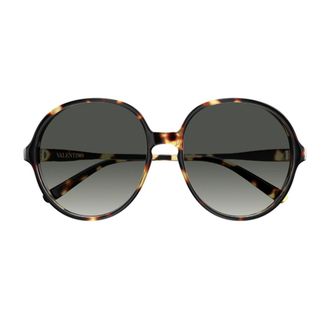 Valentino Havana Linea V Logo Recycled Acetate Round Sunglasses