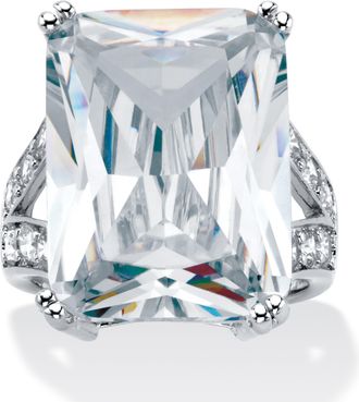 Palm Beach Jewelry 27.10 TCW Emerald-Cut Cubic Zirconia Platinum-Plated Ring