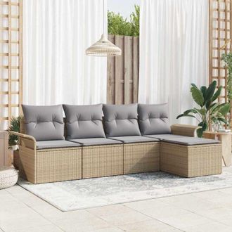vidaXL Vidaxl - Conjunto De Sof&aacute; De Jard&iacute;n Con Coj&iacute;n 5 Pcs Beige Polirat&aacute;n