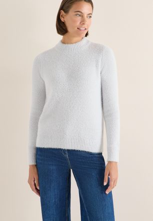 Cecil Stehkragenpullover CECIL, Damen, Gr. XXL (46), luna grau melange, Strick, Obermaterial: 80% Polyester, 20% Baumwolle, unifarben, l&auml;ssig geschnitten h&uuml;