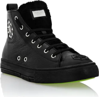 Philipp Plein Leather Hi-Top Sneakers shearling lining Megastar