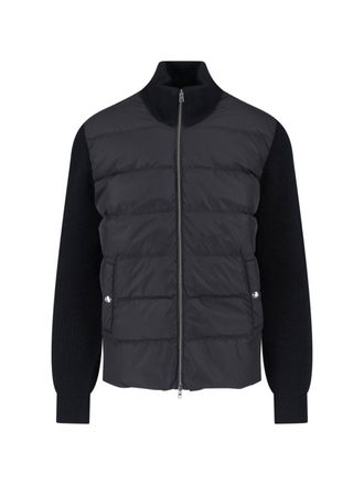 Herno Black High-Collar Padded Virgin Wool Cardigan