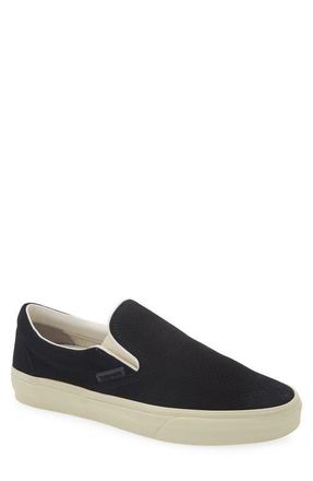 Tom Ford Jude Perforated Suede Slip-On Sneaker in Black/Cream at Nordstrom, Size 10Us
