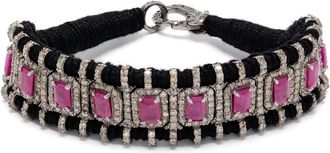 JiaJia ruby and diamond statement bracelet - women - Fabric/Ruby/Sterling Silver/Diamond - 17.5