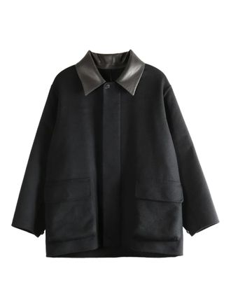 Auralee contrast-collar pocket jacket - men - Cashmere - 4 - Black