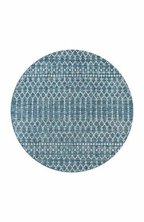 Jonathan Y Designs Ourika Moroccan Geometric Textured Weave Indoor/Outdoor Round Area Rug in Teal/gray at Nordstrom, Size 5Ft 0In X 5Ft 0In