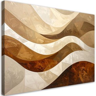 Feeby Cuadro En Lienzo, Olas L&iacute;neas Abstracci&oacute;n En Tonos Beige, 120x80