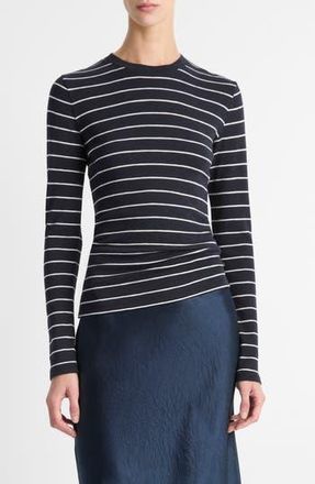 Vince Stripe Long Sleeve Cotton & Modal Crewneck Top in Coastal Combo at Nordstrom Rack, Size Xx-Small