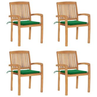 vidaXL Vidaxl - Sillas De Jard&iacute;n Apilables 4 Uds Madera De Teca Con Cojines