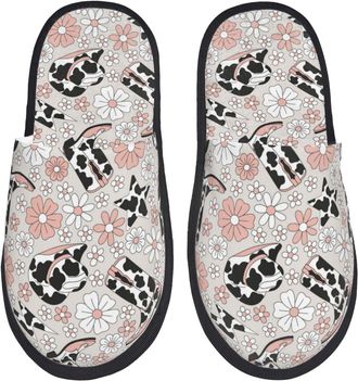 Generic Hotel Slippers West Cowboy Hat Boots Cow Print Reusable Slippers Non-Slip Indoor Shoes For Bedroom Room Spa M