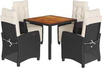 vidaXL Set De Muebles Jard&iacute;n 5 Pzas Con Cojines Rat&aacute;n Sint&eacute;tico Negro Vidaxl