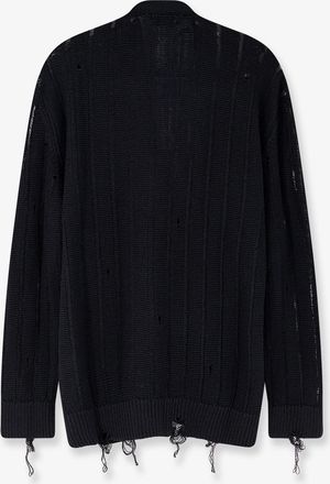 Laneus Mens Cotton Cardigan With Destroyed Effect Black Pelle Sweater