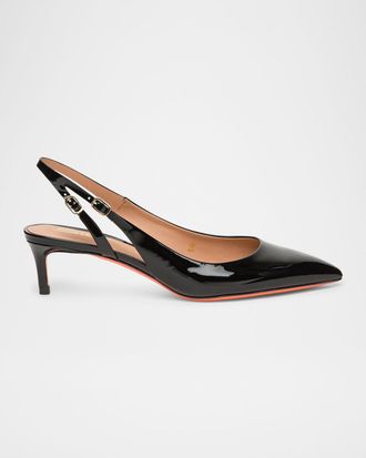 Santoni Audrey Patent Kitten Slingback Pumps