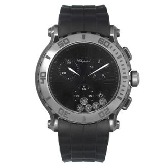 Chopard Pre-owned Chopard Happy Sport Chronograph Black with 5 Floating Diamonds Dial Ladies Watch 288499-3007