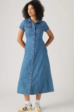 Levi's Short Sleeve Flare Western Lightweight Dress - Mujer - XS - Lavado medio / Vintage Vibe Dress