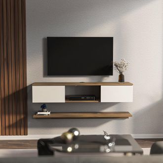 Decorotika Elia 140 cm Wall Mounted TV Unit (Wall Shelf Included) in White