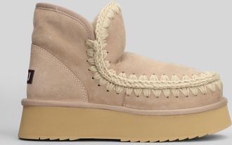 Mou Mini Eskimo Platform Ankle Boots Inside Wedge In Camel Suede