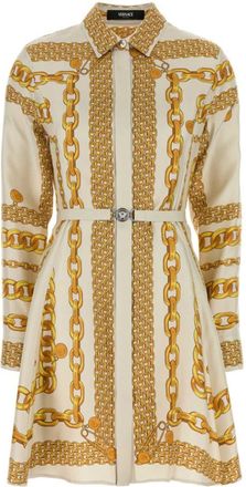 Versace White Treasure Silk Midi Shirt Dress