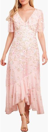 Needle & Thread Ethereal Blooms Frill Ankle Gown in Seashell/multi at Nordstrom, Size 20