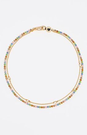 Bimba & Lola Double-layer crystals logo chain necklace in Black at Nordstrom