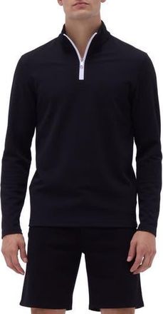 Bugatchi Waffle Knit Quarter Zip Performance Pullover in Black at Nordstrom Rack, Size X-Large