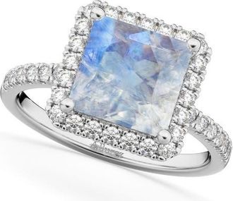 Allurez Princess Cut Halo Moonstone & Diamond Engagement Ring 14K in 3.47Ct/white Gold at Nordstrom, Size 8.5