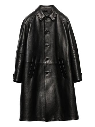 Prada button-fastening leather coat - Black