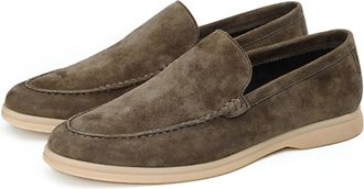 Generic Mens Comfort Slip on Loafers Round Toe Faux Suede Casual Shoes Flat Heel Retro Dress Shoes,Brown,8.5 UK