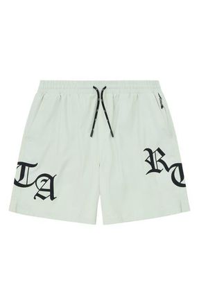 Rta Mark Stretch Nylon Swim Trunks in Light Teal Old English Rta at Nordstrom, Size Xxx-Large