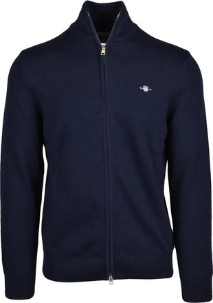 GANT Dark Blue High Collar Zip Cotton Cardigan