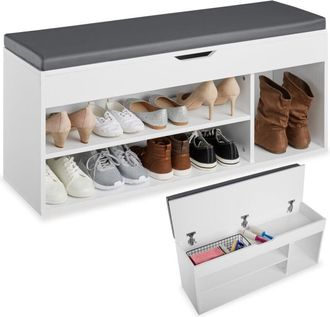 TecTake Panca portascarpe 9 paia con seduta imbottita bianco