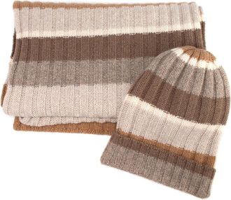Loro Piana Tonal Striped Cashmere Hat & Scarf